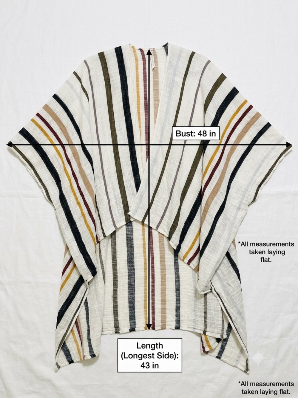 Free People Striped 100% Cotton Gauze Kimono Ruana Open Front Boho Cover Up - Picture 9 of 9